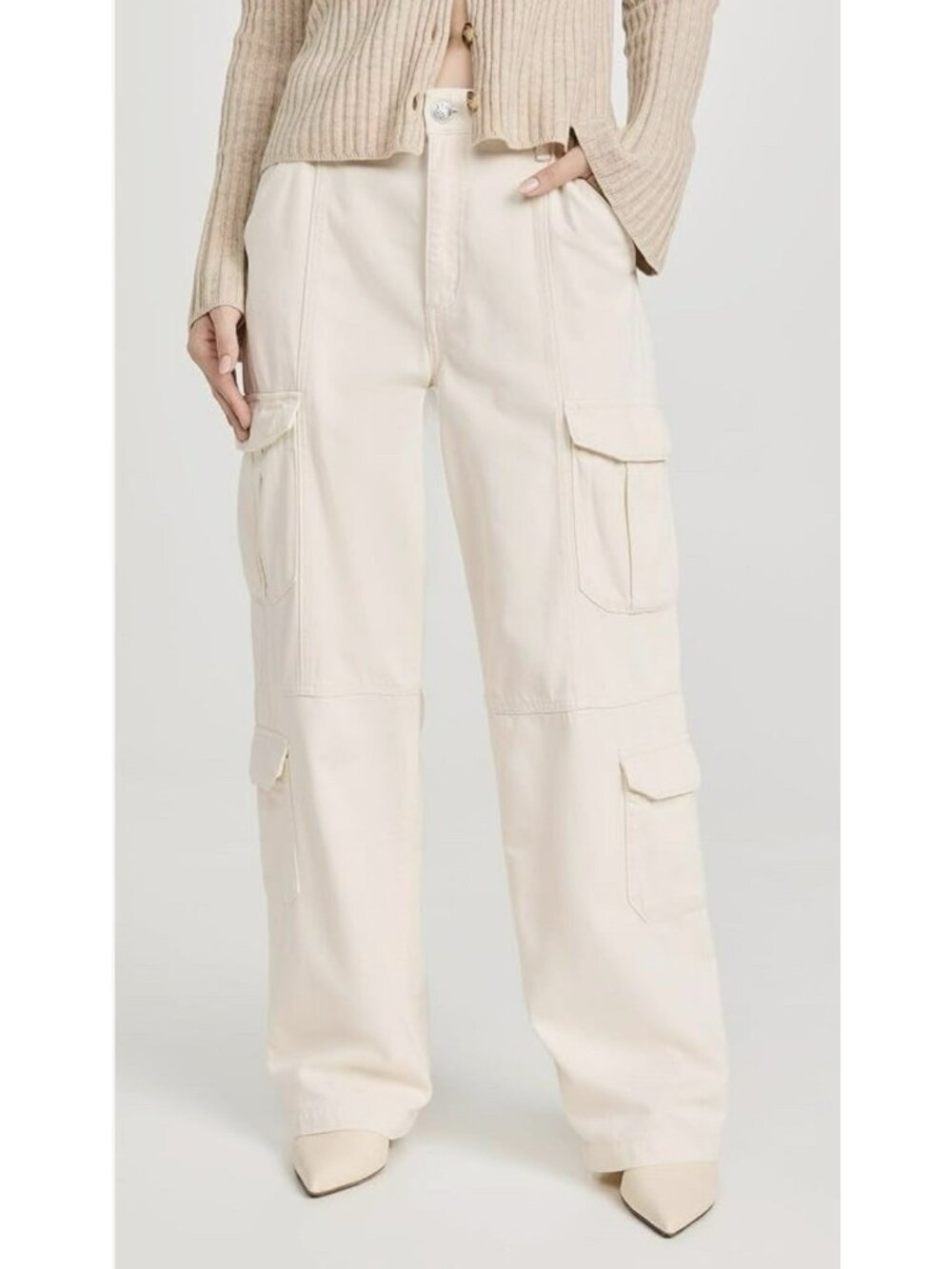 Rag & Bone Featherweight Cailyn Pants Womens Ecru Cream Denim Cargo Utility 27 - Picture 3 of 16